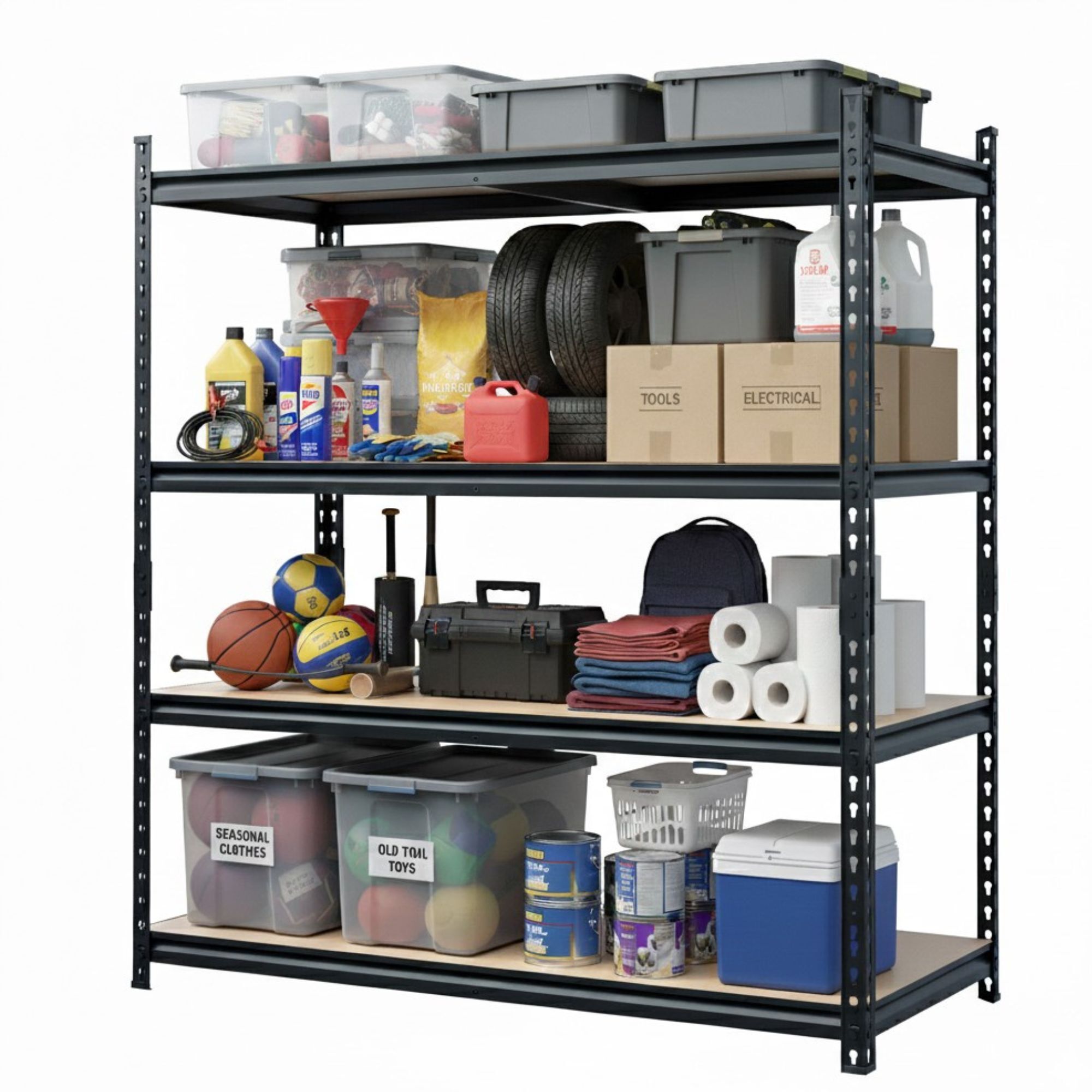 Ar Shelving 4-Tier Garage Storage Shelving in Matte Black with DTD Racks (60 in. W x 24 in. H x 72 in. D)
